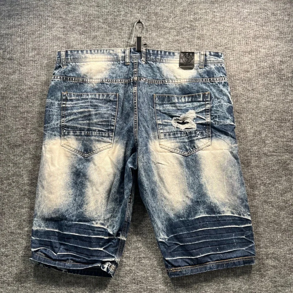 Switch Premium Denim Mens 42 Blue Acid Wash Distressed Moto Jean Shorts 5873